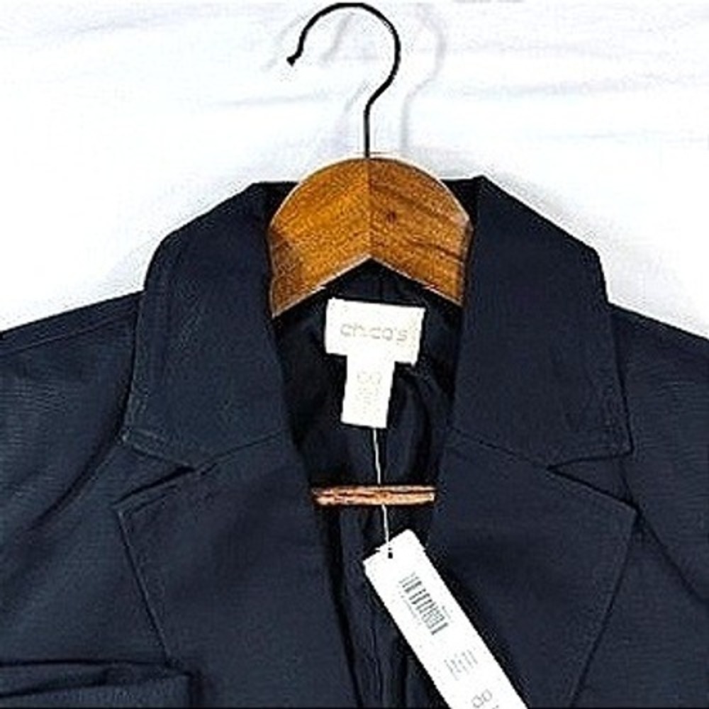 Chicos,‎ Women's Blazer Jacket Black Blue Double Breasted, Linen Blend, Size 00